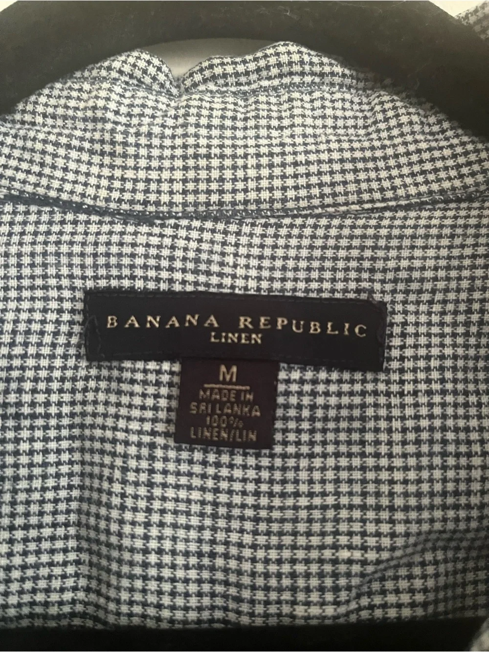 Banana Republic 100% Linen Blue White Check Button Up shirt Medium Coastal